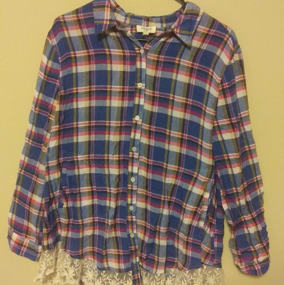 Umgee Multi Color Plaid Long Sleeve Shirt
